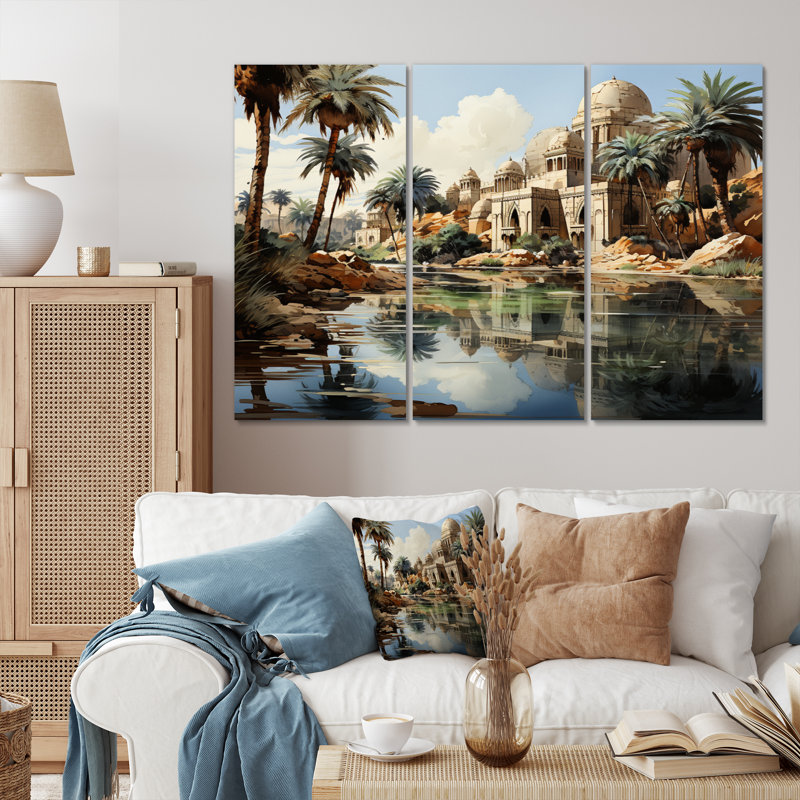 Égypte, reflets du Nil - impression sur toile tendue 3 pièces, H 32 po x l 48 po x P 1 po
