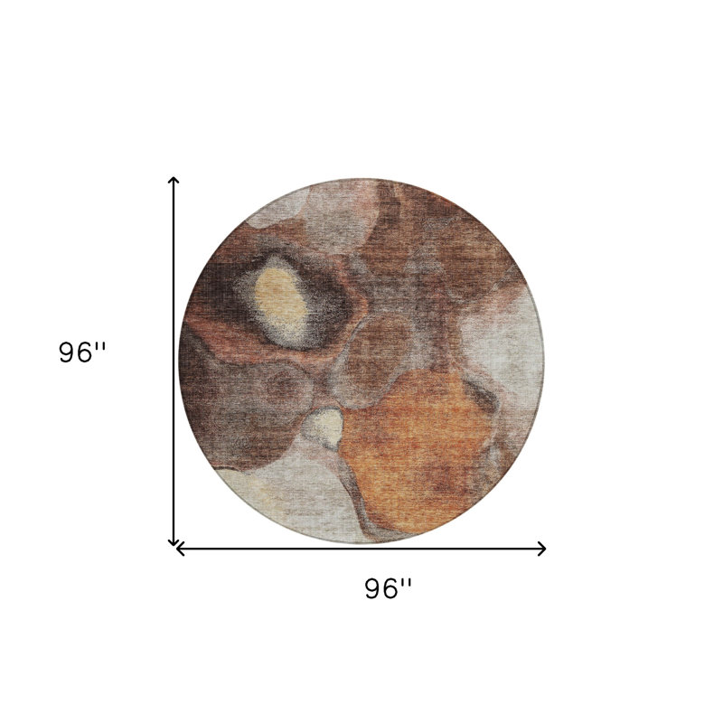 Tapis extérieur rond lavable abstrait cuivré 8 pi Coffee and Beige