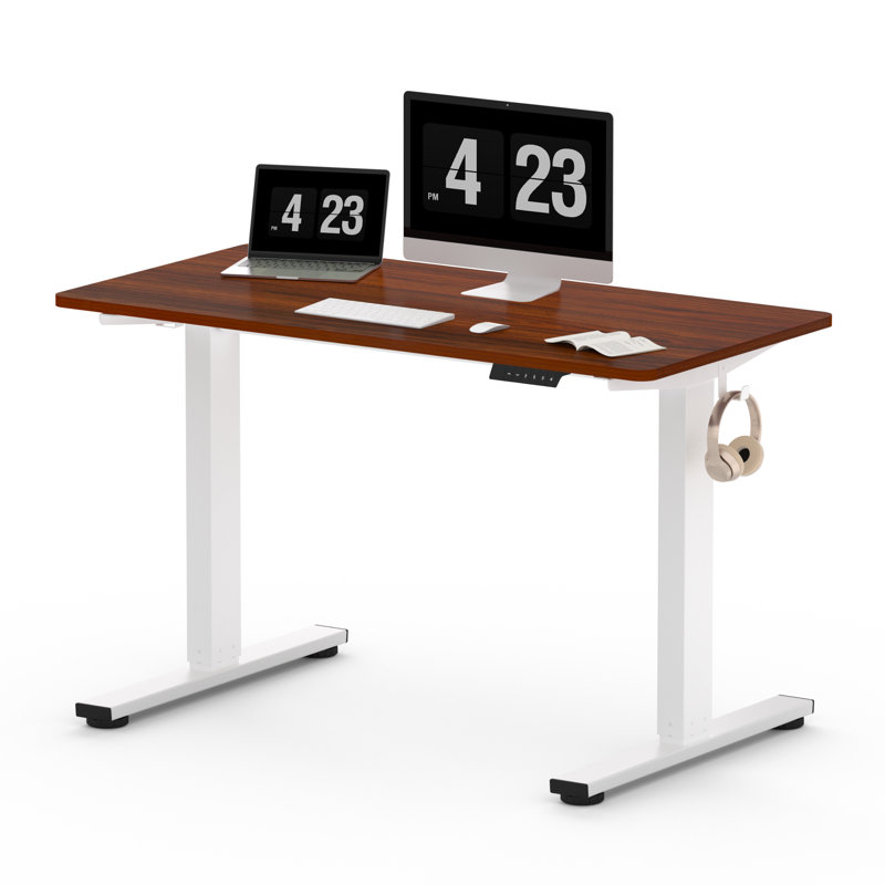 Bureau debout réglable Dojtcho Home Office, H 46,6 po x l 48 po x P 30 po, Acajou / blanc