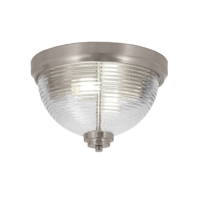 Plafonnier encastré 12 po 2 lumières Elisabetta présenté en finition nickel brossé avec verre nervuré fumé