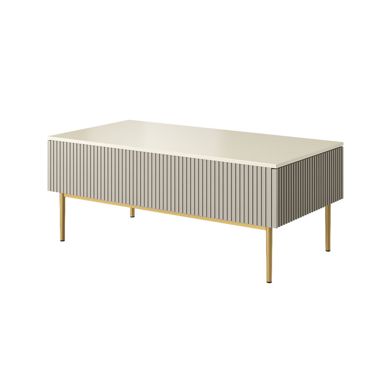 Anahla Four Leg Coffee Table with Storage, Cream/Gold
