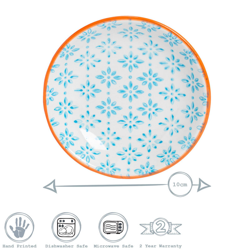 Nicola Spring Hand-Printed Sauce Dishes - 10cm - Blue - Pack of 3