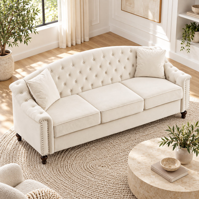 Canapé Chesterfield en velours Chisholm, Beige
