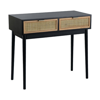 Rattan 2-Drawer Console Table - Black/Rattan
