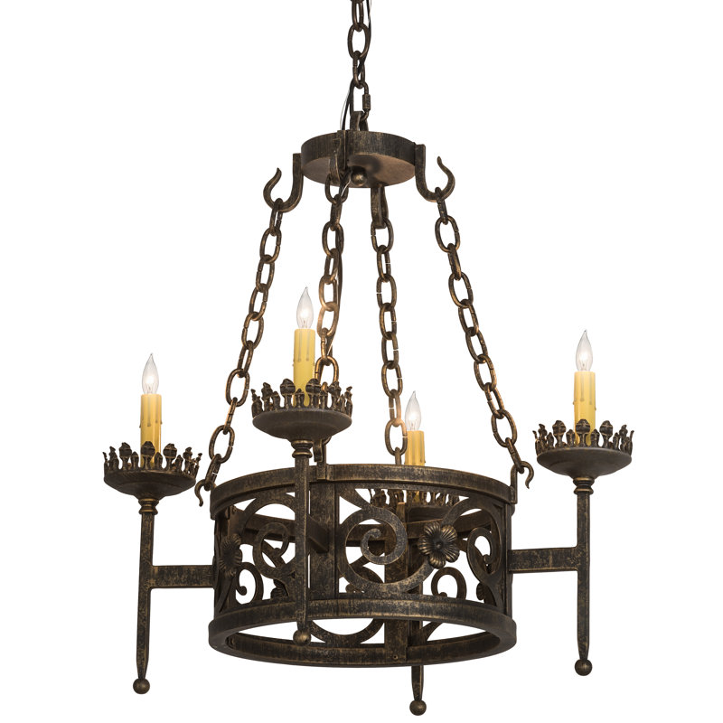 Lustre de roue de wagone 4 lumières façon bougie Beedle