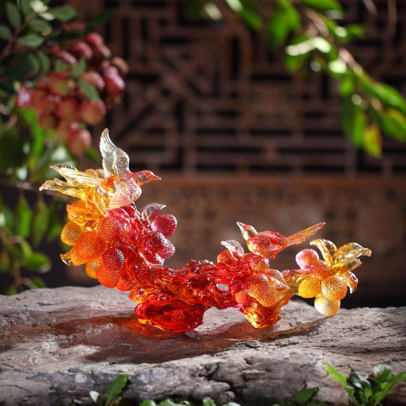 LIULI, sculpture de ruyi, oiseaux et litchi | La beauté la plus complète