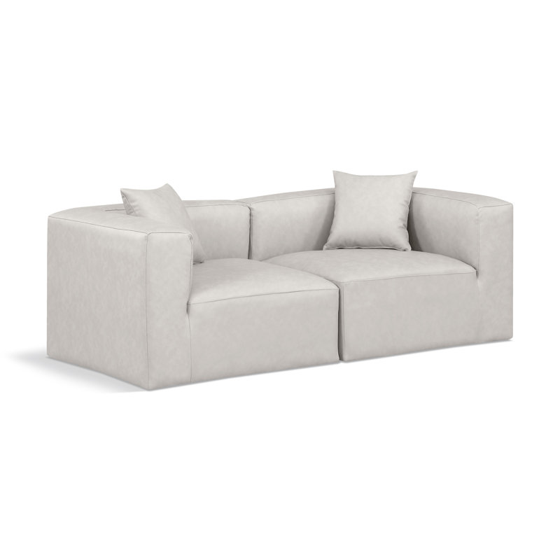 Canapé modulaire 2 pièces rembourré, Cuir crème végétalien