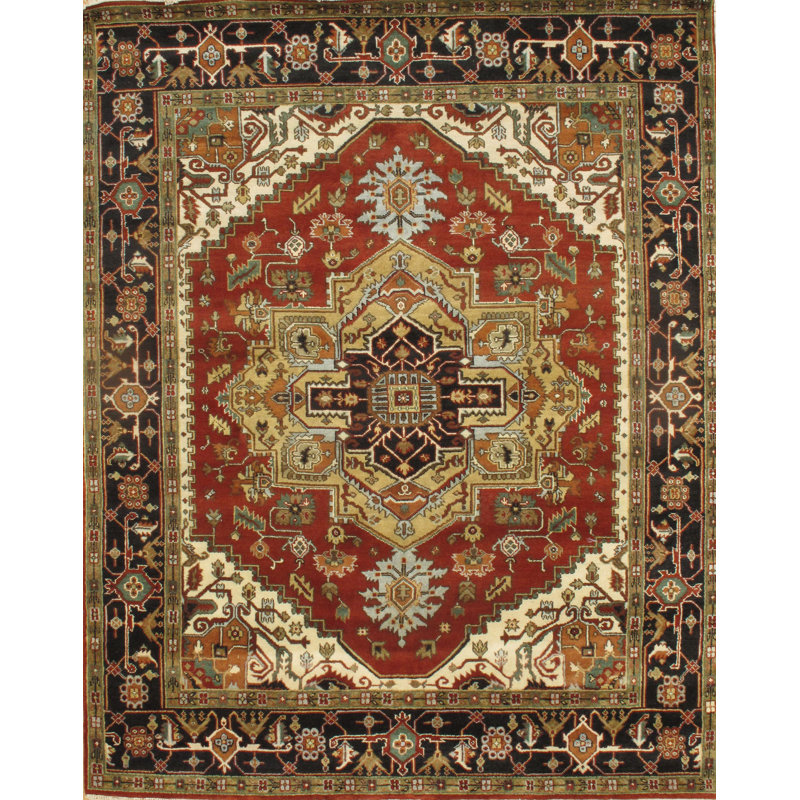 Hand Knotted Wool Area Rug in Rust
