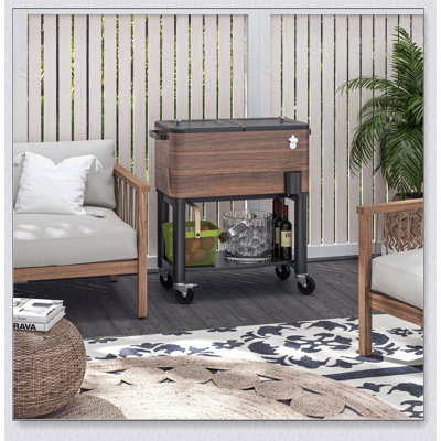 Chariot-glacière d'extérieur Outsunny, glacière à boissons roulante d'une capacité de 60 pintes, doublure isolée et roues verrouillables pour les barbecues au bord de la piscine, brun