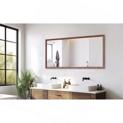 Miroir de salle de bain rectangulaire surdimensionné de 60 po x 30 po avec cadre en noyer