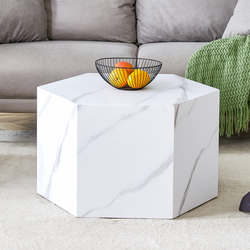 Table basse hexagonale, Blanc, H 16,5 po x L 23,6 po x l 27 po