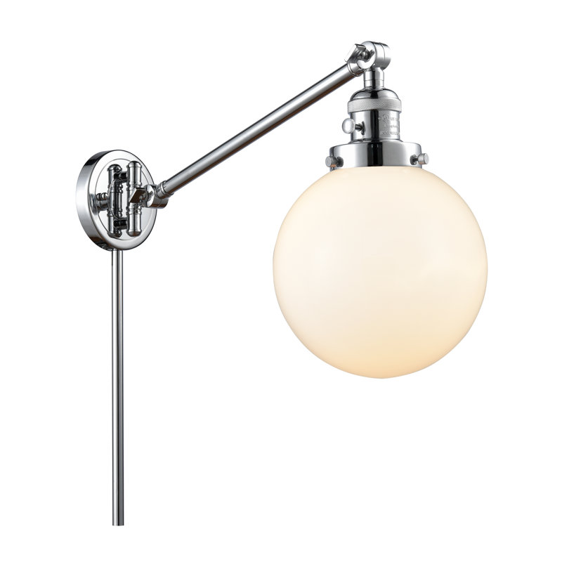 Lampe murale avec bras pivotant 1 lumière Zarmayr, Boîtier blanc mat, Chrome poli, Incandescent