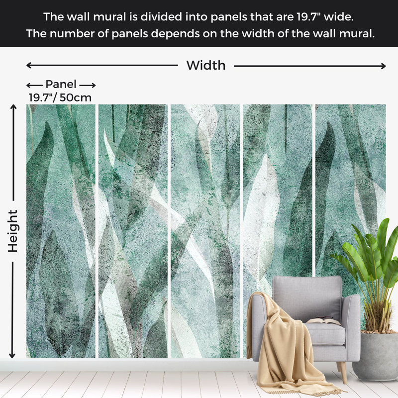 Papier peint botanique - Plantes rétro abstraites, L 110 po x l 157 po