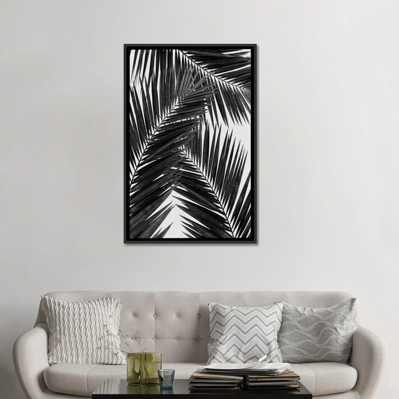 « palm leaf iii », reproduction d’impression sur toile en noir, H 26 po x l 18 po x P 1,5 po, Toile avec cadre noir