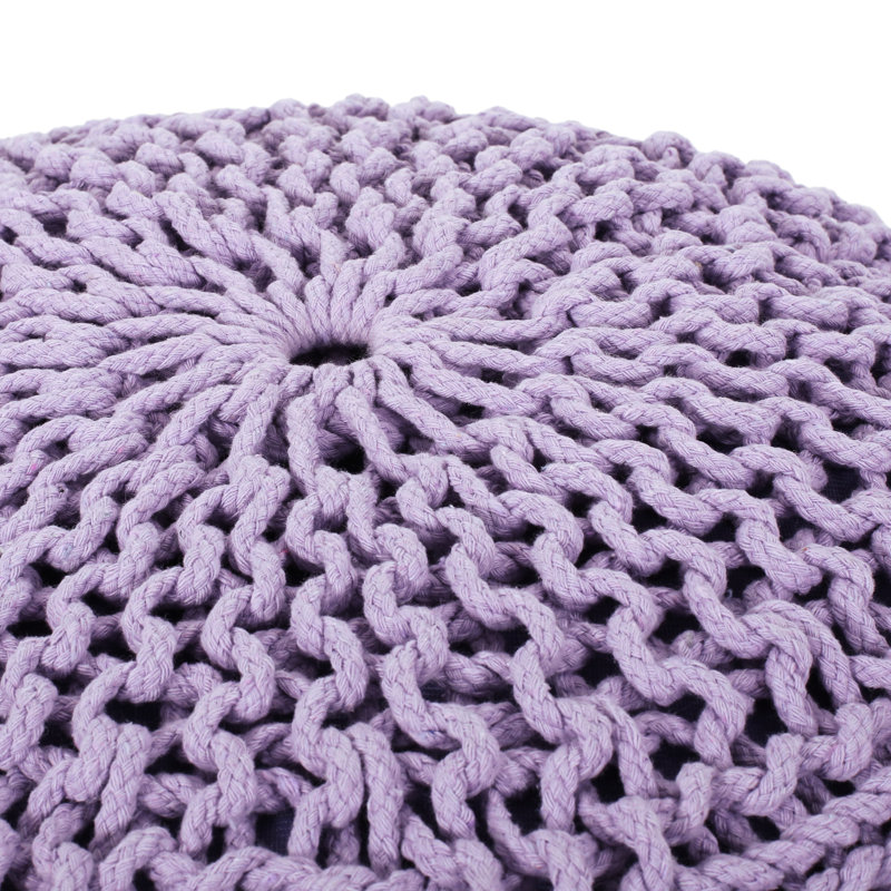 Pouf décoratif/coussin de sol en coton tricoté lavande, pouvant supporter jusqu'à 90 kg, pour une détente optimale.