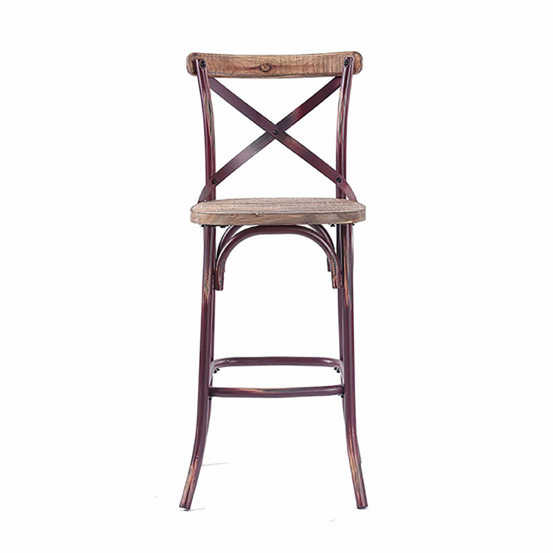 Charmant tabouret de bar industriel rétro avec une fabrication robuste et un design élégant, Chêne/ rouge