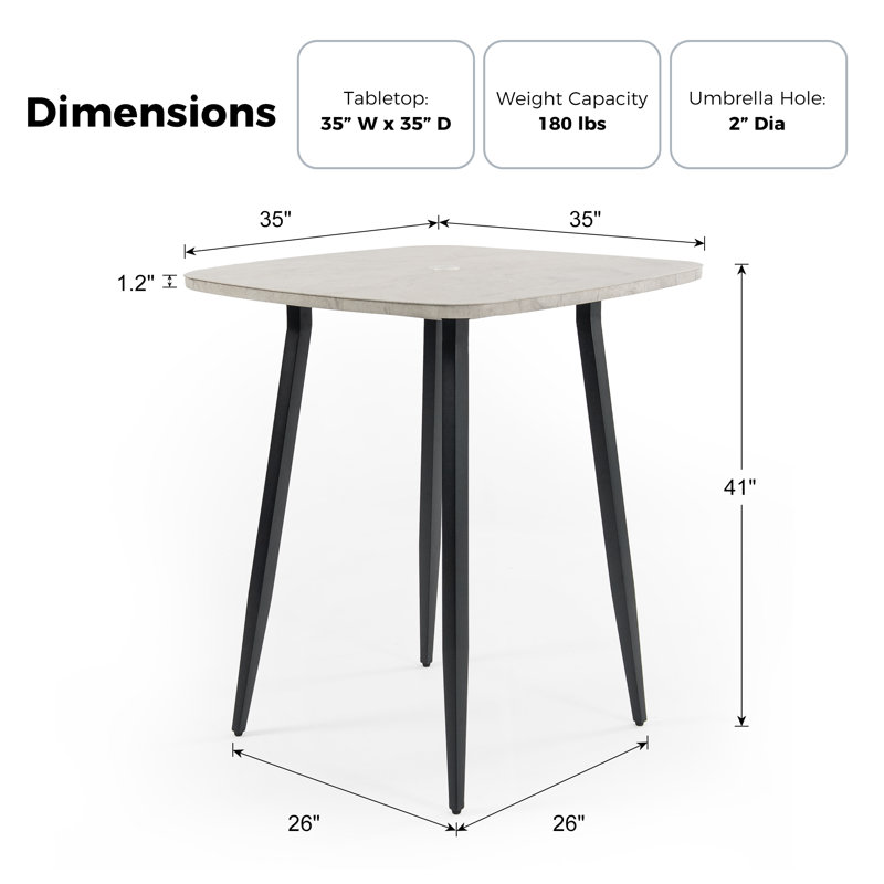 Outdoor Aluminum Patio Table with Umbrella Hole, Durable Bar Height Bistro Table for Indoor Outdoor