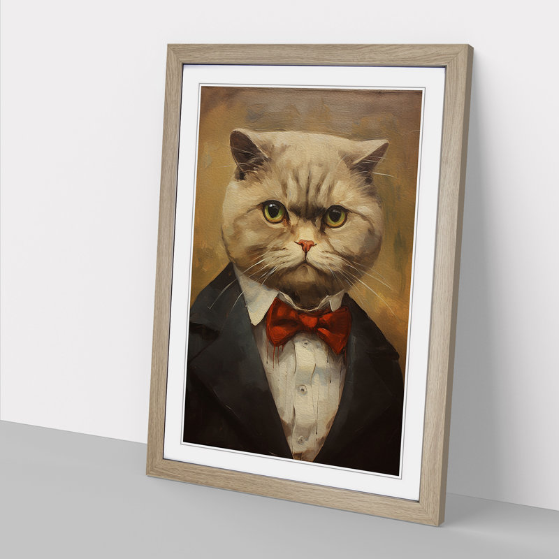 Cat Modern - Single Picture Frame Print on Wood, Oak Framed, 46cm H x 34cm W x 2cm D