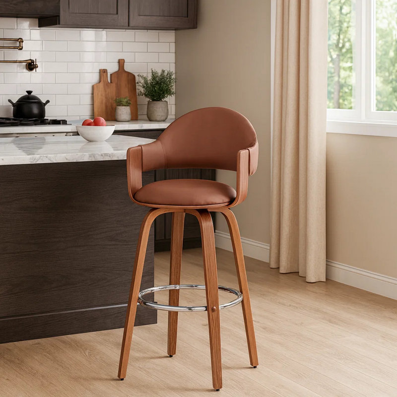 Mancuso Swivel Upholstered Counter Stool, Gray Faux Leather /Black Frame, Counter Stool (26" Seat Height)