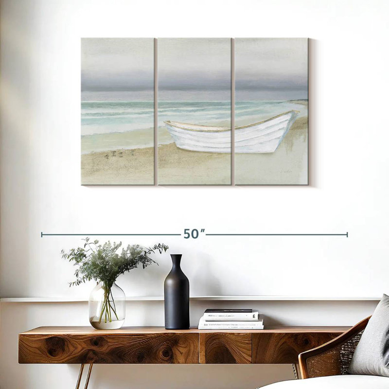 Mehar serein bord de mer avec bateau, H 24 po x l 38 po