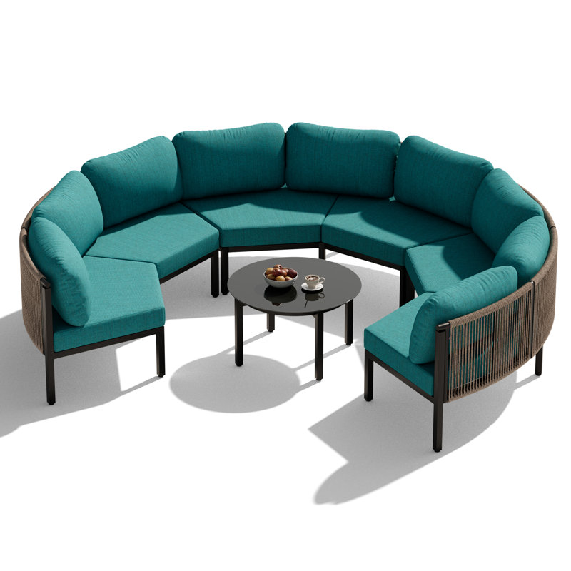 Ensemble de conversation pour patio pour 6 personnes en aluminium avec table, Vert