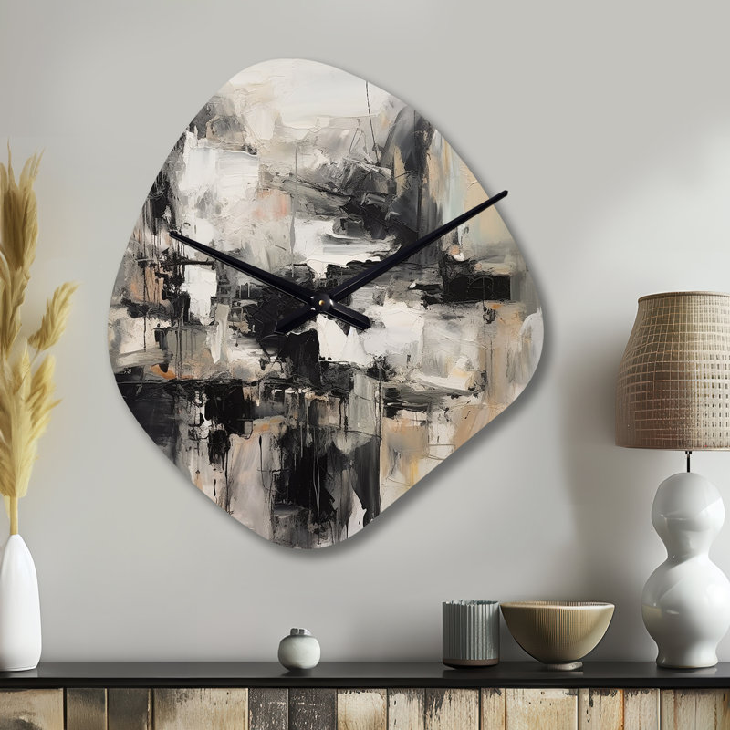 Horloge murale géométrique asymétrique grise et noire Inner Worlds of Marble II, Grand