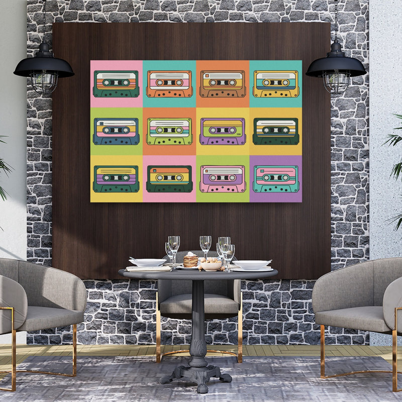 «Retro Cassette Tapes Grid», impression d'art rétro coloré, 40" H x 60" W
