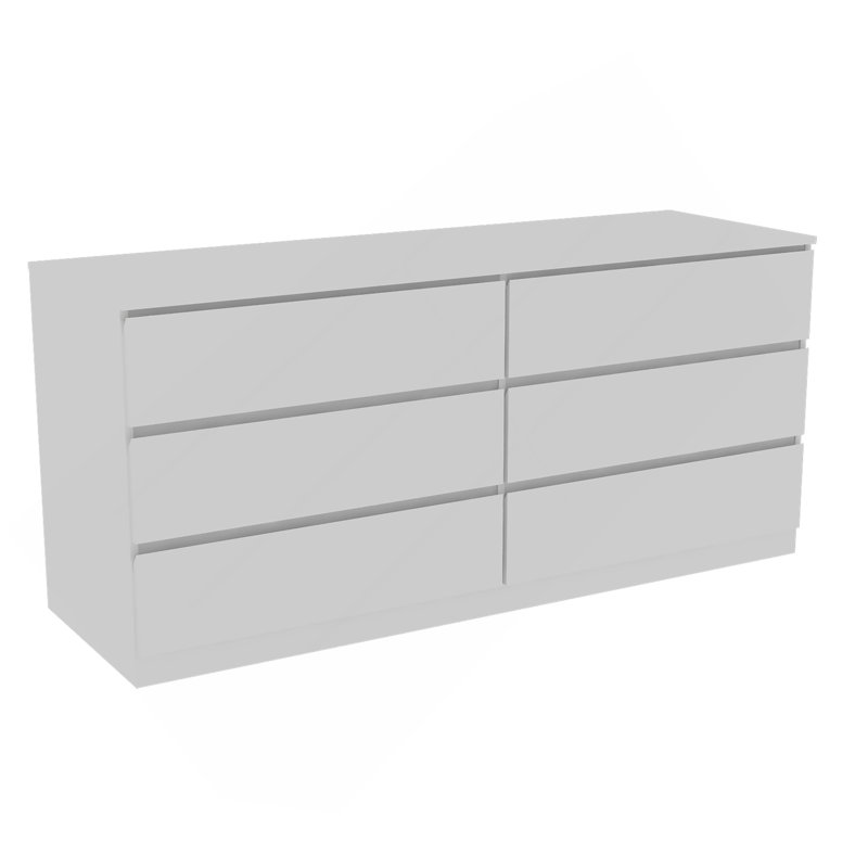 Commode double 6 tiroirs, dessus, blanc, Blanc