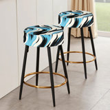 Black And Blue Zebra Stripes - Striped Bar Stools Set Of 2