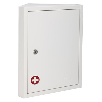 Steel 2-Shelf Corner Mount Secure Lock Medicine Cabinet