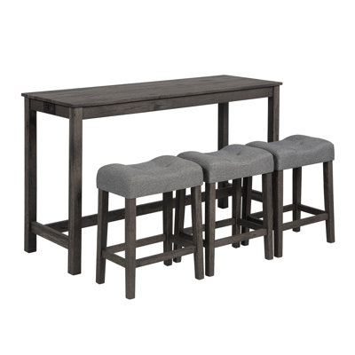 Dark Gray 4-Piece Sofa Bar Table Set with Power Outlet & USB Ports - Behind Couch Console Table with 3 Upholstered Stools for Living Room