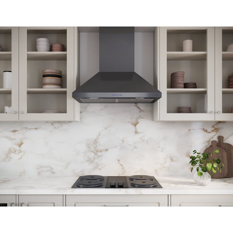 Ombra 36 in. 600 CFM Wall Mount Range Hood in Black Stainless Steel, Black, 30" W