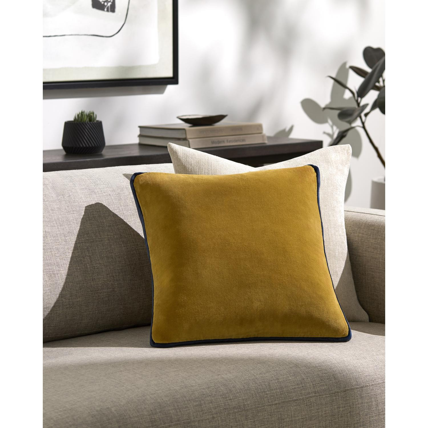  Nicholas Cotton Throw Pillow, Polyester/Polyfill, 22" x 22", Yellow/Navy
