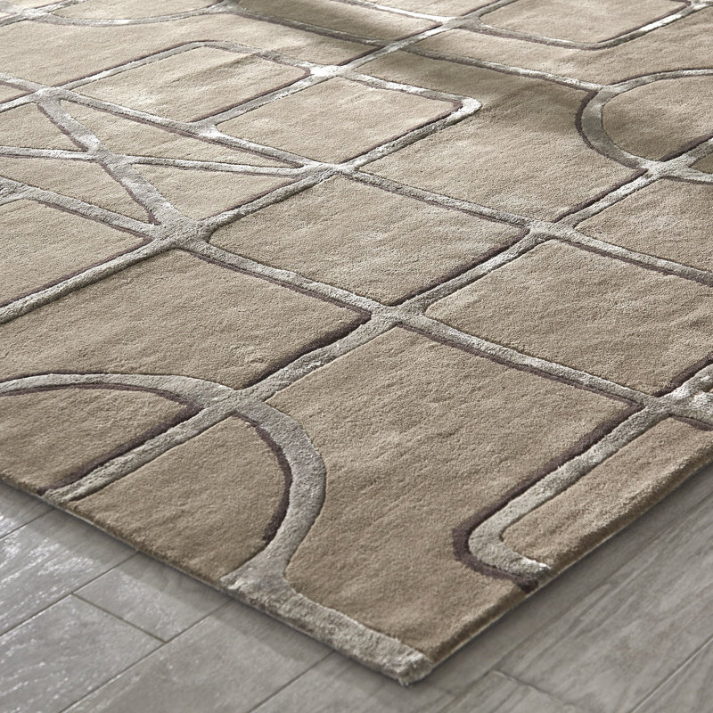 Wool Geometric Area Rug in Brown, Rectangle 9' x 12'