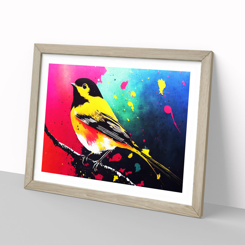 Robin Bird Splash Vol.4 Abstract - Single Picture Frame Print, 34cm H x 46cm W x 2cm D, Oak Framed
