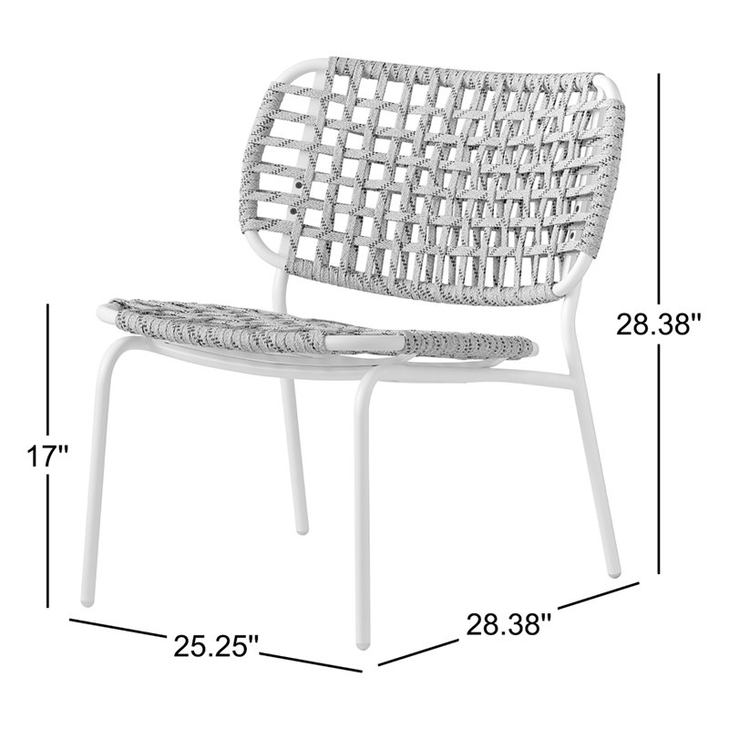 Yo Outdoor Lounge Chair with Woven Seat and Metal Frame, Matt Optic White