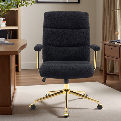 Fauteuil de bureau texturé en tissu bouclé et doré, chaise de bureau moderne à hauteur ajustable avec accoudoirs rembourrés