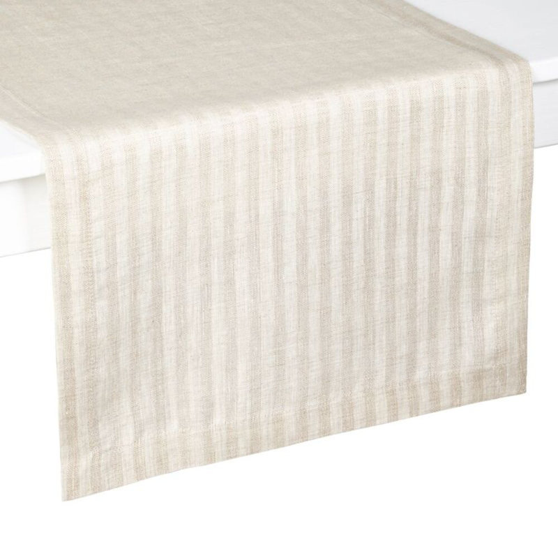 White Linen Striped 108" Table Runner