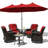 4-Person Outdoor Patio Umbrella Conversation Rattan Seating Group With 2 Coffee Table and 4 Swivel Chairs,3 Colors Available-1044866149