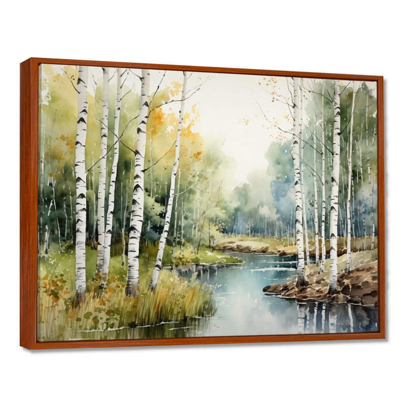 Birch Woods Silent Woods II - arbre, art mural Birch, H 24 po x l 32 po x P 1 po, Cadre flottant brun