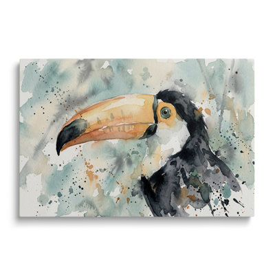 Tableau sur toile représentant un toucan, estampe historique de style pictural pour salon, bureau ou chambre d'étudiant.