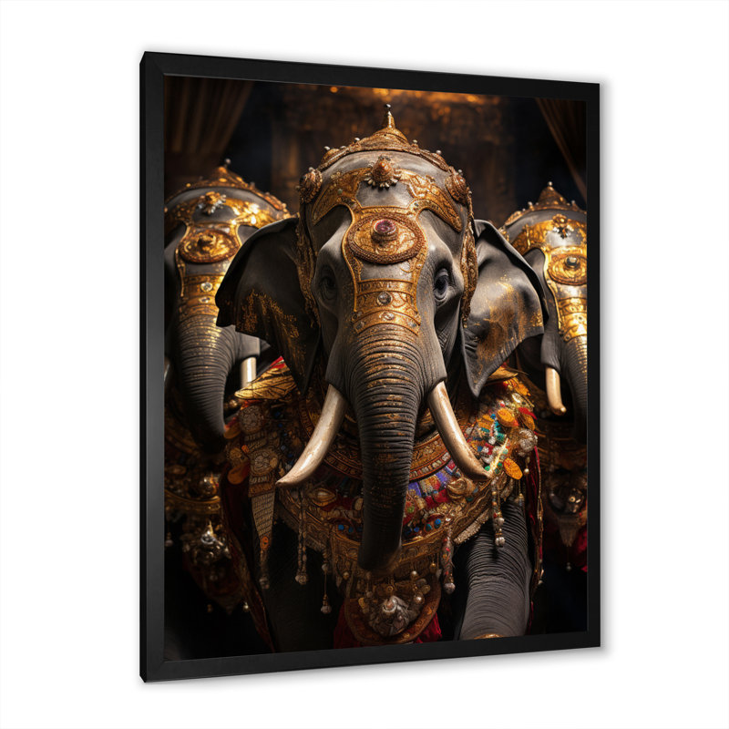 Art asiatique, éléphants thaïlandais sur toile, Cadre photo noir, H 20 po x l 12 po x P 1 po