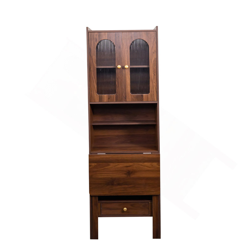 Table d'écriture pliable, armoire de bureau avec tablette et tiroir, Noyer