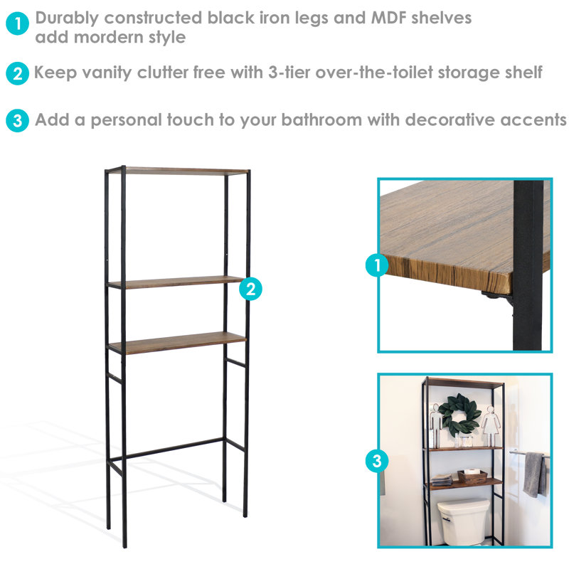 Teak and Black 3-Tier Over-the-Toilet Storage Shelf