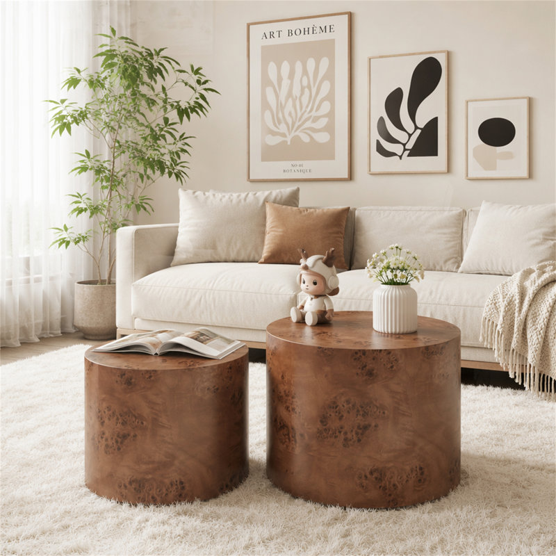 Ensemble de 2 tables basses gigognes, H 14,96 po x l 18,9 po x P 18,9 po, Marron foncé
