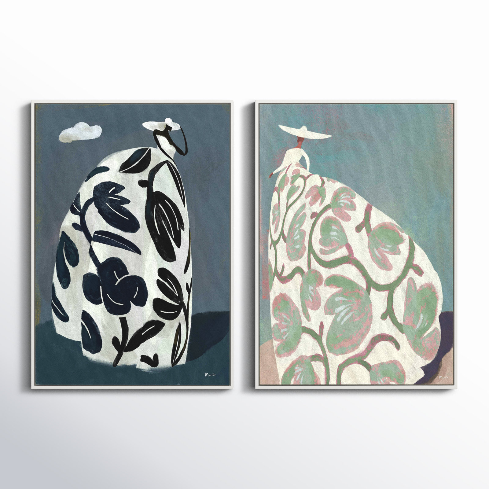 Storm and Beach Dresses 2-Piece Print Set, White Canvas Framed, 25" H x 17.5" W