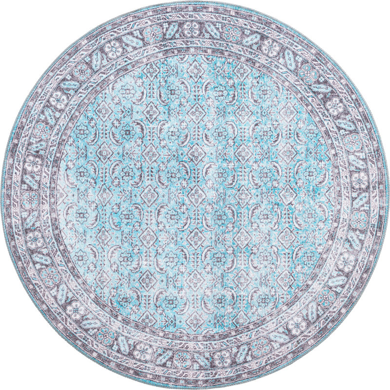 Tapis traditionnel de couleur mauri ciel, Rond 5 pi