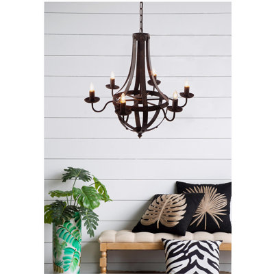 6 - Light Metal Chandelier, Hanging Light Fixture with Adjustable Chain for Kitchen Dining Room Foyer Entryway, Bulb Not Included