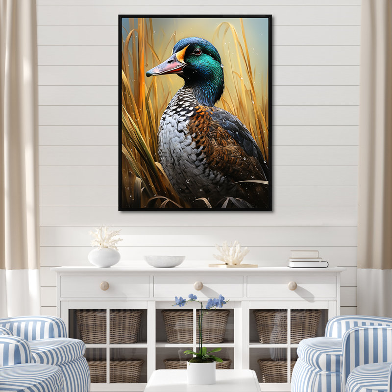 Drake canard à l'étang II, Silver Picture Framed, 20" H x 12" W