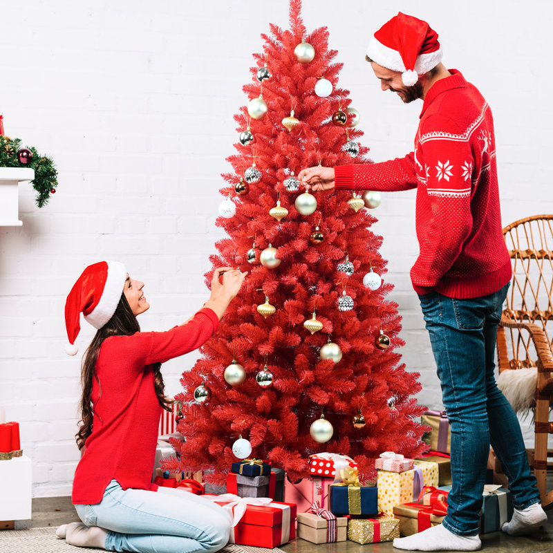 Arbre de Noël ornemental de 7 pieds, 1066 véritables pointes, branches articulées, assemblage et démontage, support en métal sécuritaire pour une ambiance festive, support stable